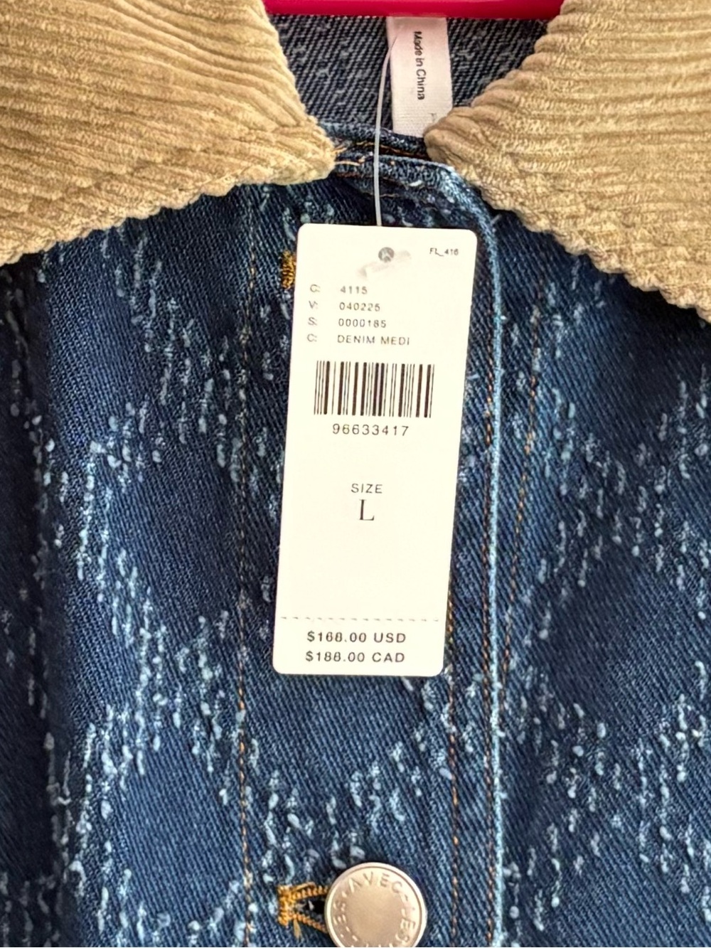 Avec Les Filles Anthropologie Diamond-Pattern Denim Barn Jacket size Large - Picture 8 of 8